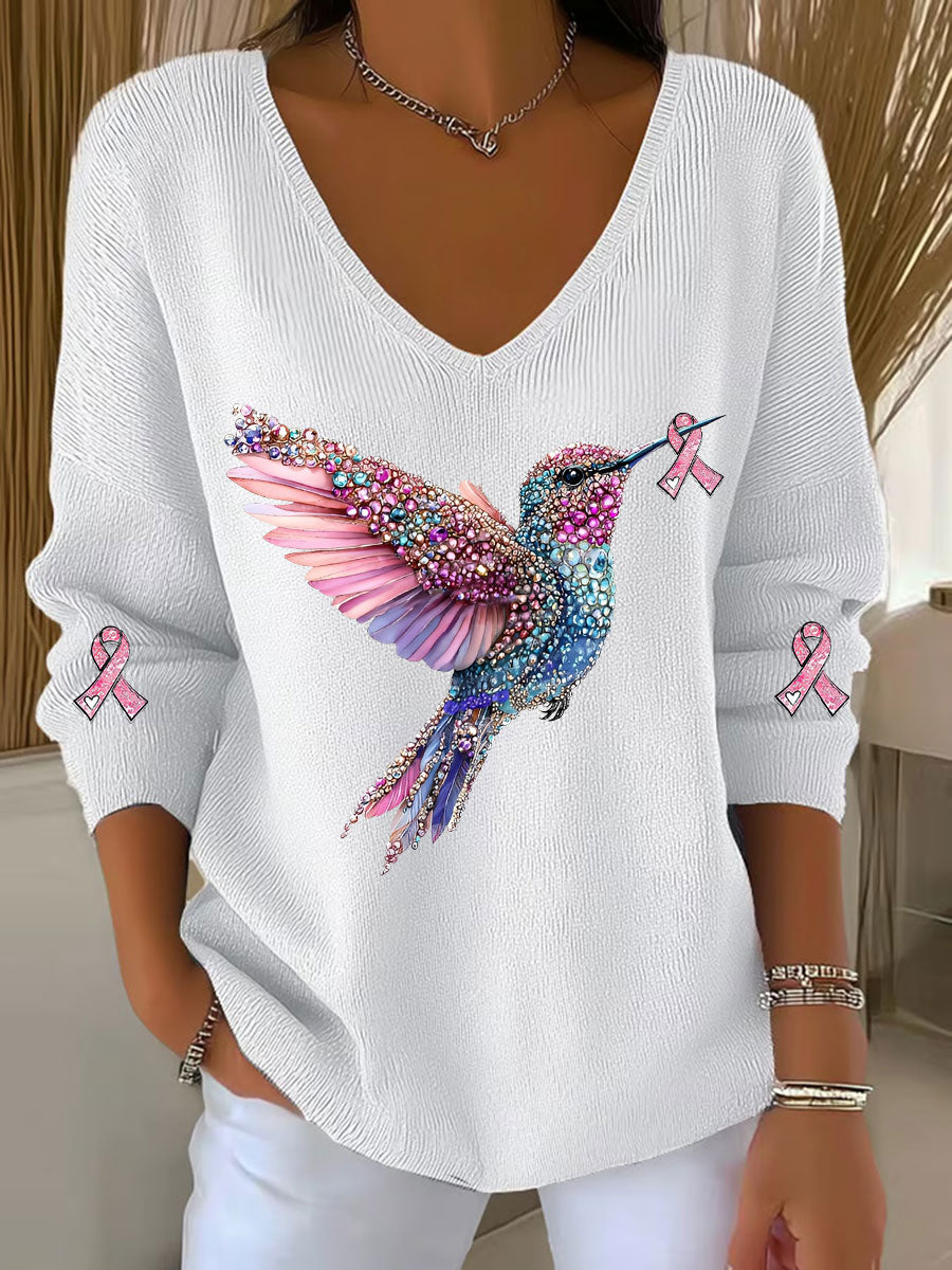 Haut décontracté à imprimé colibri pour femmes, sensibilisation au cancer du sein