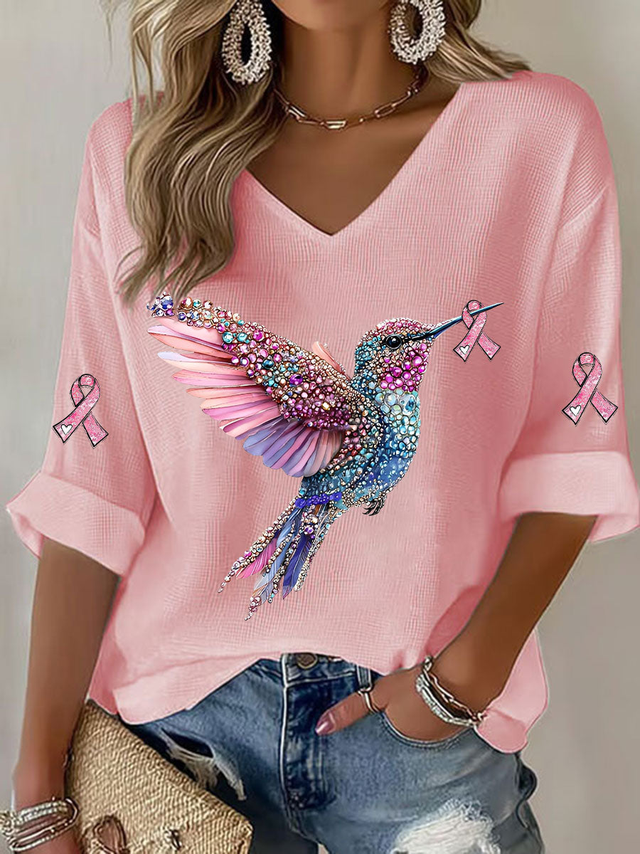 T-shirt décontracté à imprimé de colibri pour femmes