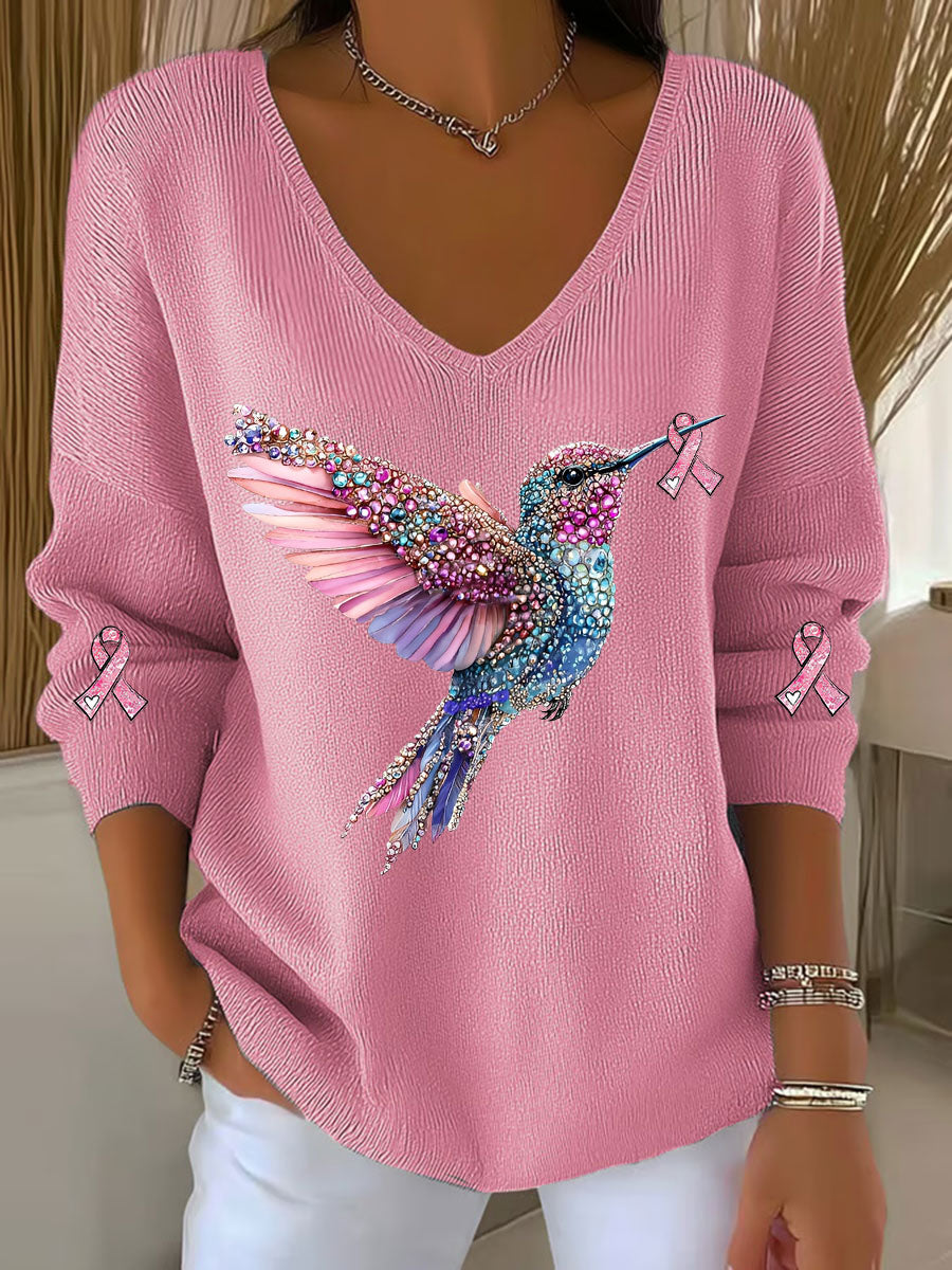 Haut décontracté à imprimé colibri pour femmes, sensibilisation au cancer du sein