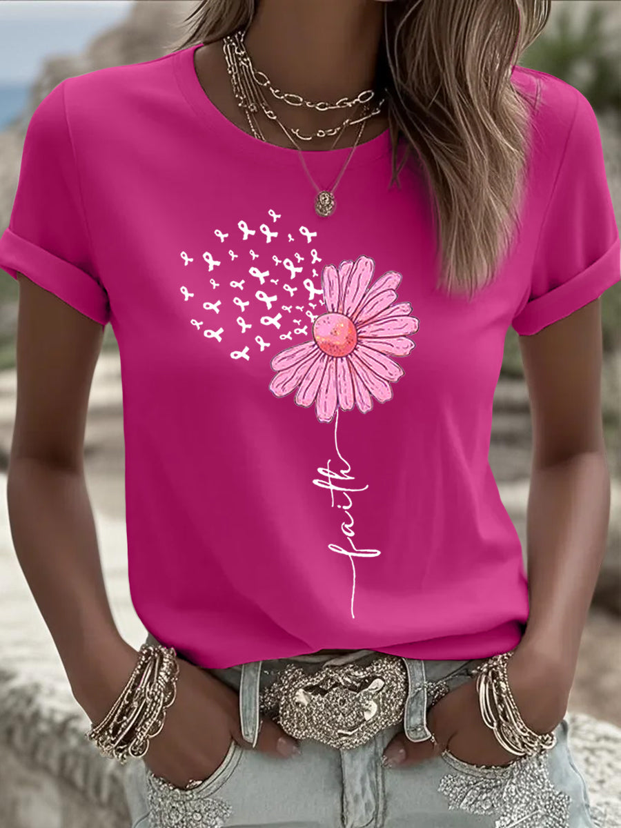 Femmes Rose Ruban Tournesol Imprimer Cancer Du Sein Sensibilisation Soutien Tee