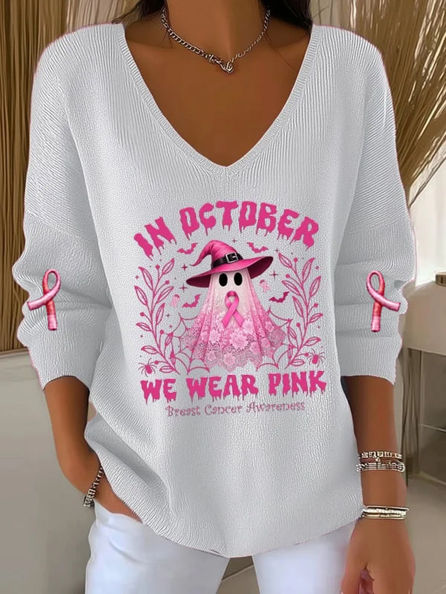 Femmes Casual Cancer Du Sein Nous Portons Octobre Rose Ghost Pit Stripe Haut À Manches Longues