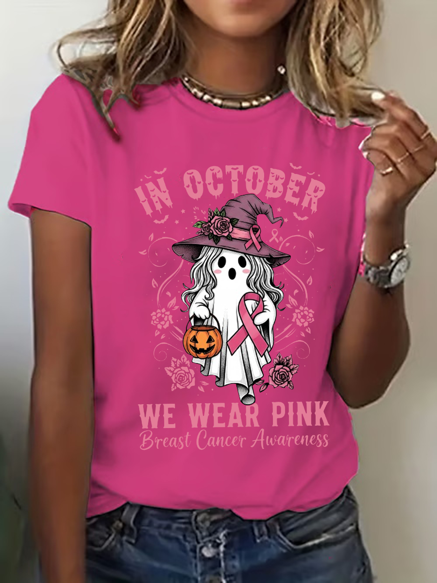 Sensibilisation au cancer du sein des femmes en octobre, nous portons un t-shirt décontracté imprimé rose