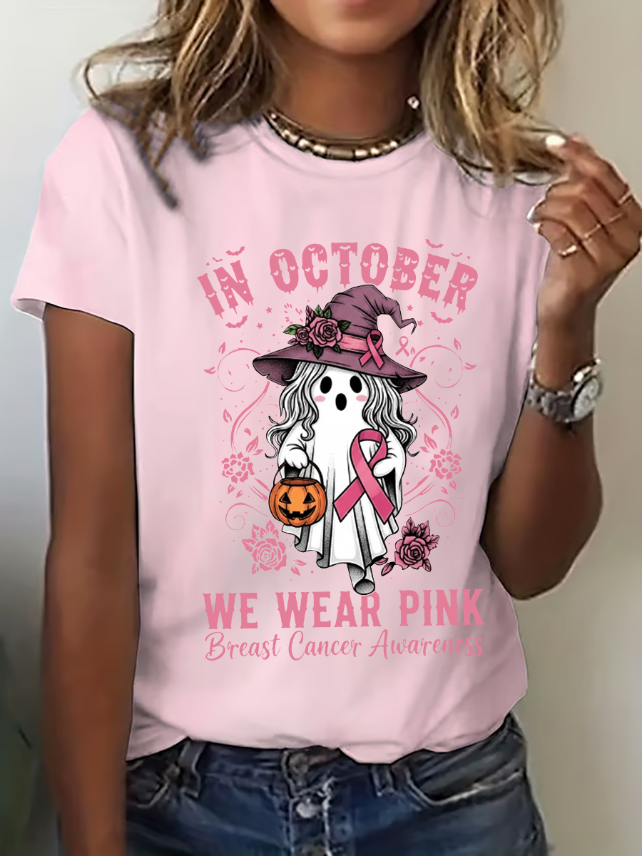 Sensibilisation au cancer du sein des femmes en octobre, nous portons un t-shirt décontracté imprimé rose