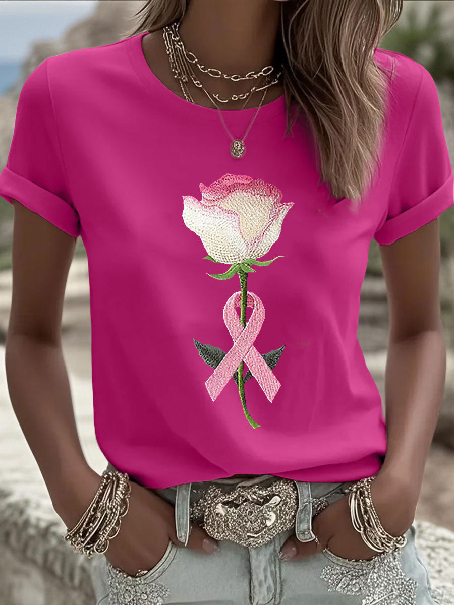 T-shirt Décontracté Femme Rose Imprimé Floral