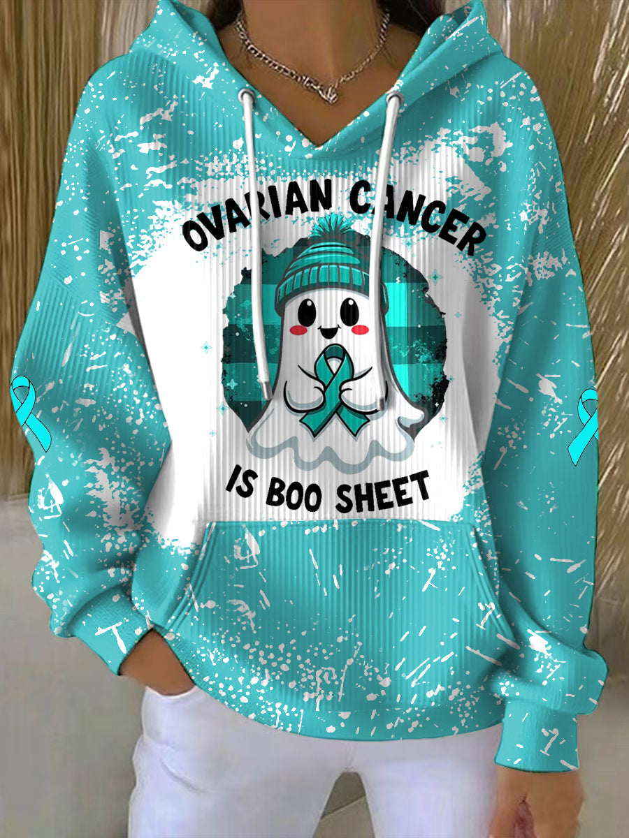 Cancer de l'ovaire des femmes est Boo feuille Halloween fantôme Teal ruban cancer de l'ovaire sensibilisation à capuche