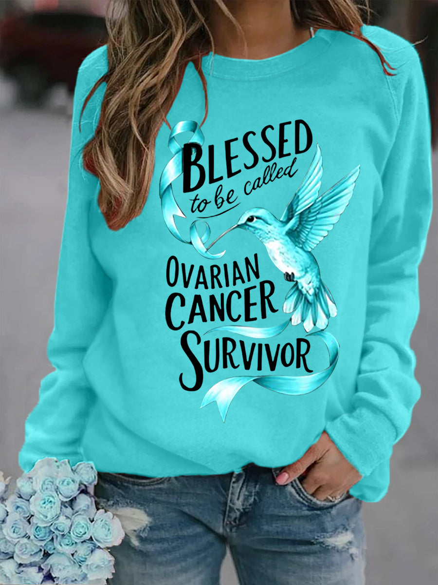 Teal Ruban Hummingbird Imprimer Cancer de l'ovaire Sensibilisation Sweatshirt des femmes