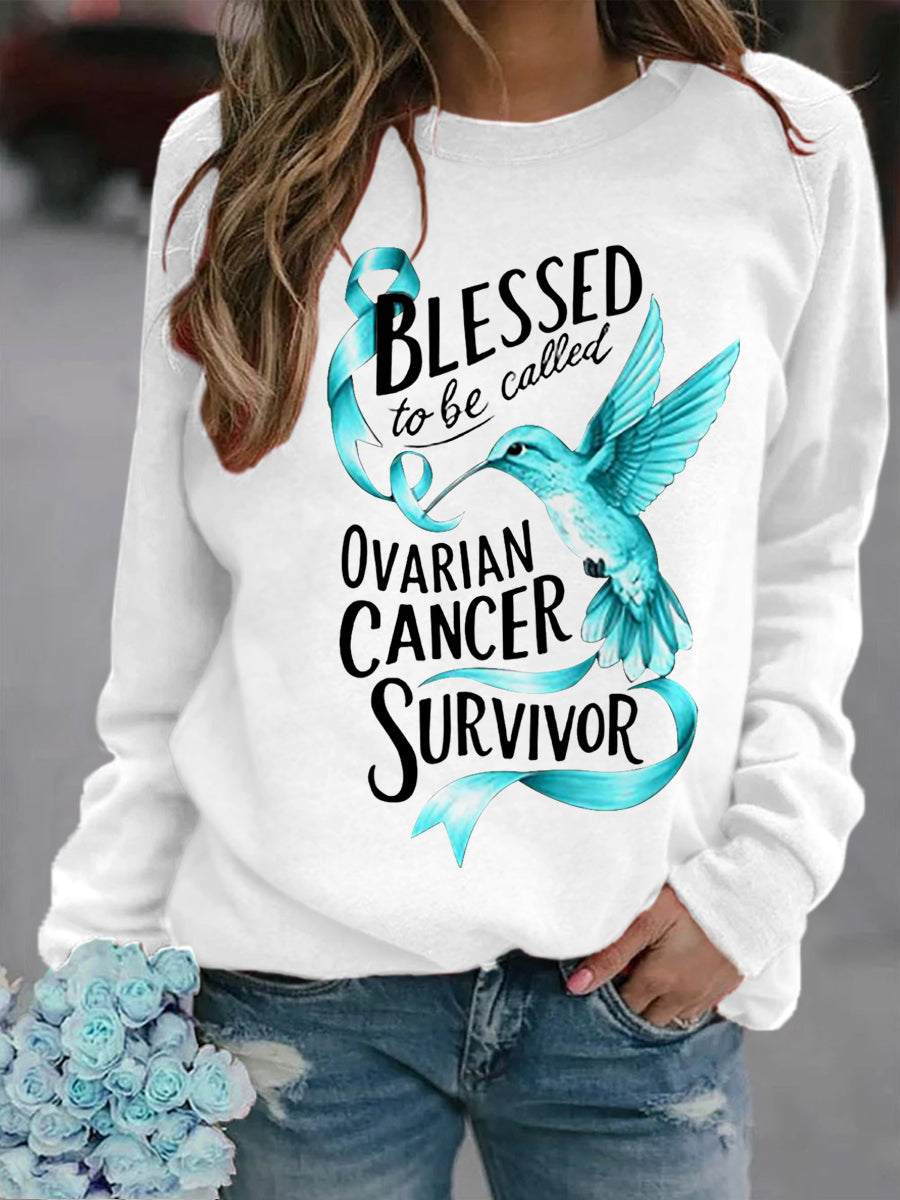 Teal Ruban Hummingbird Imprimer Cancer de l'ovaire Sensibilisation Sweatshirt des femmes