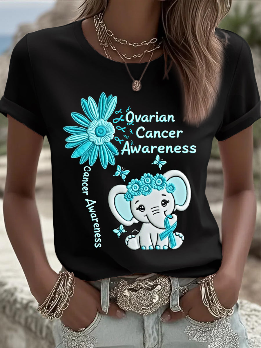Tournesol Teal ruban éléphant impression de sensibilisation au cancer de l'ovaire des femmes Tee