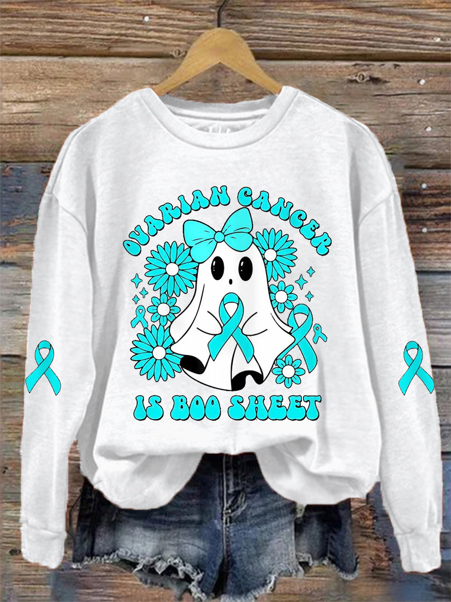 Cancer de l'ovaire des femmes est Boo feuille Halloween fantôme Teal ruban Cancer de l'ovaire sensibilisation Sweatshirt
