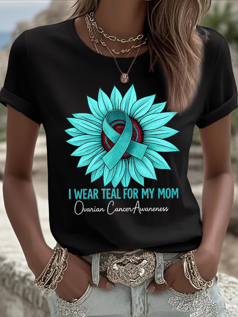Teal des femmes de tournesol je porte sarcelle pour ma maman ovaire Cancer sensibilisation Tee