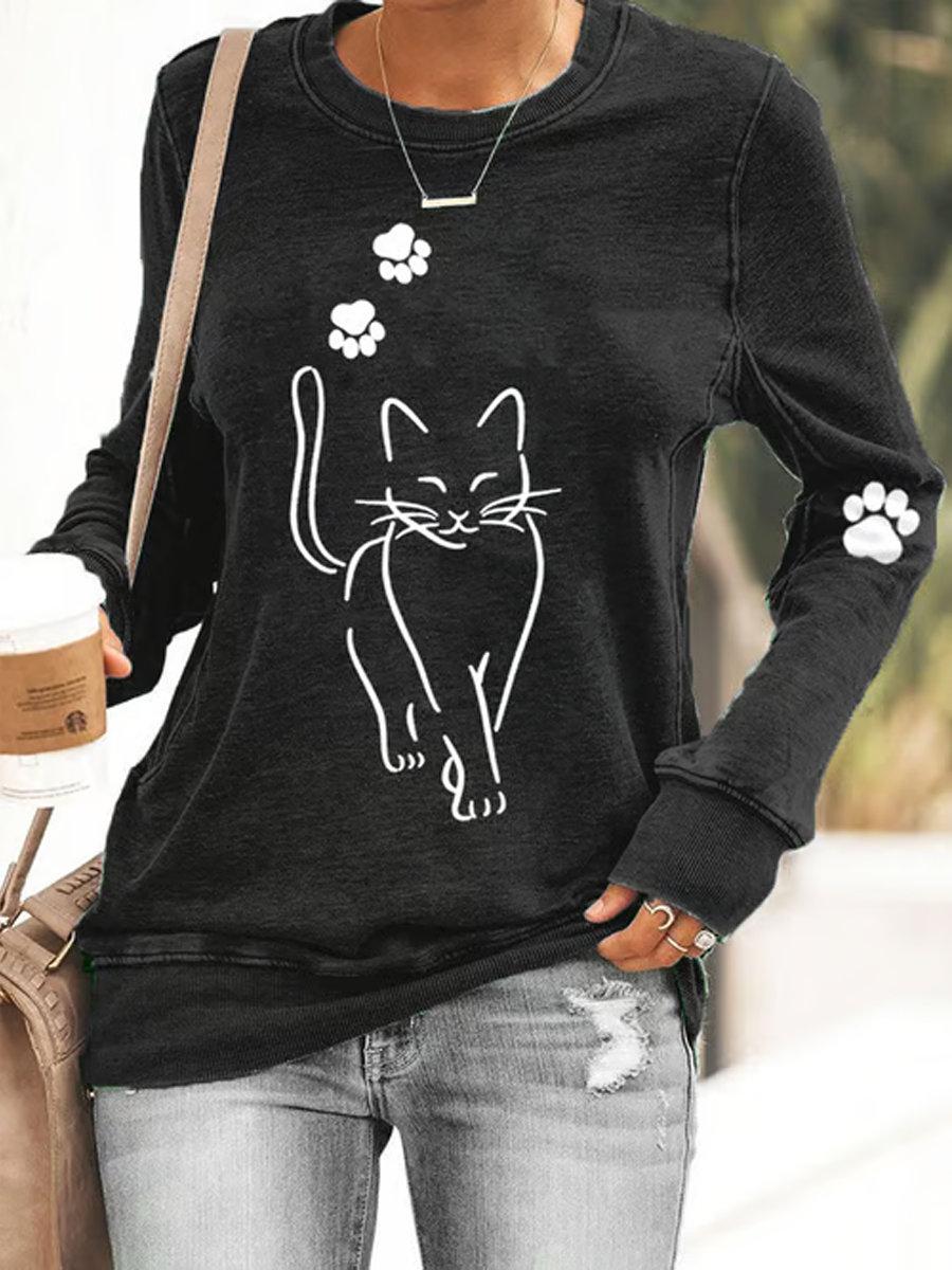 Sweat ajusté Cat Printed Femme