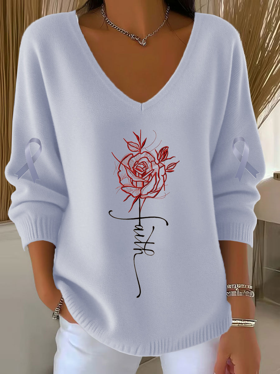 Top décontracté à col en V Vintage Floral Art pour femmes