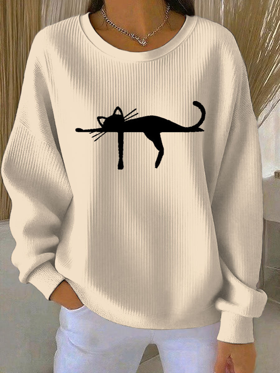 Cutu chat imprimé vintage décontracté lâche haut à manches longues pour femmes