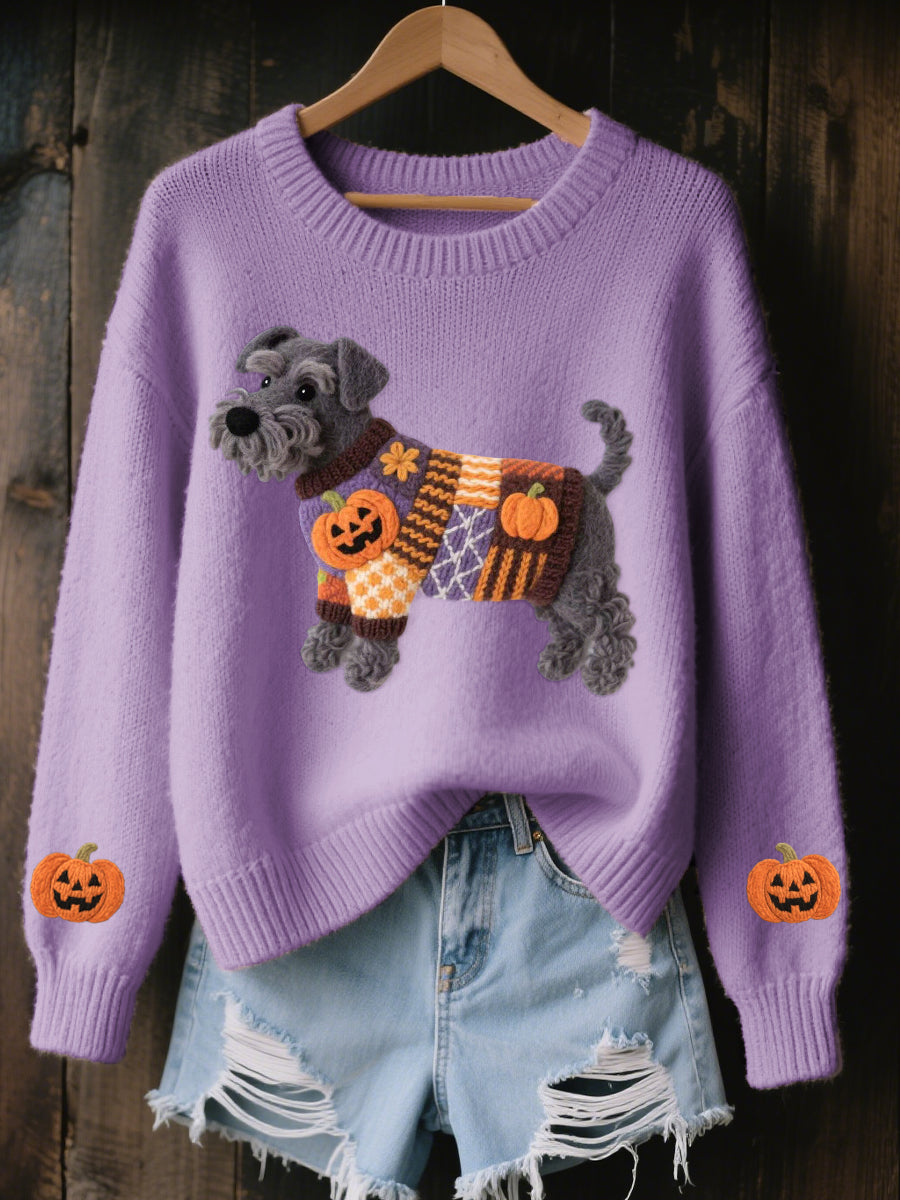 Halloween des femmes inspiré Schnauzer chien feutre Art confortable tricot pull