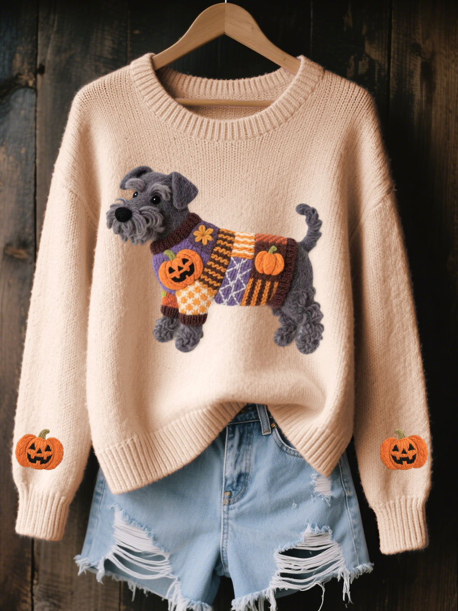 Halloween des femmes inspiré Schnauzer chien feutre Art confortable tricot pull