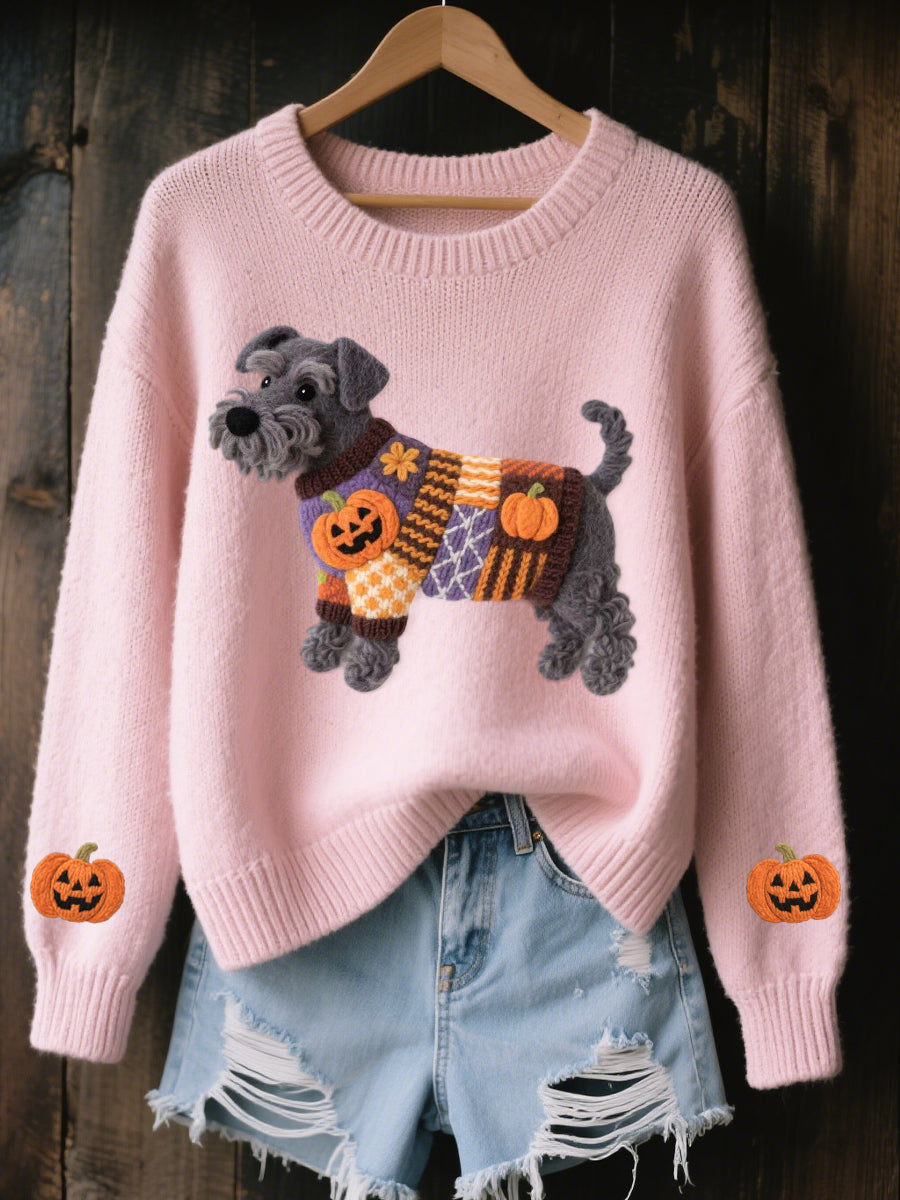 Halloween des femmes inspiré Schnauzer chien feutre Art confortable tricot pull