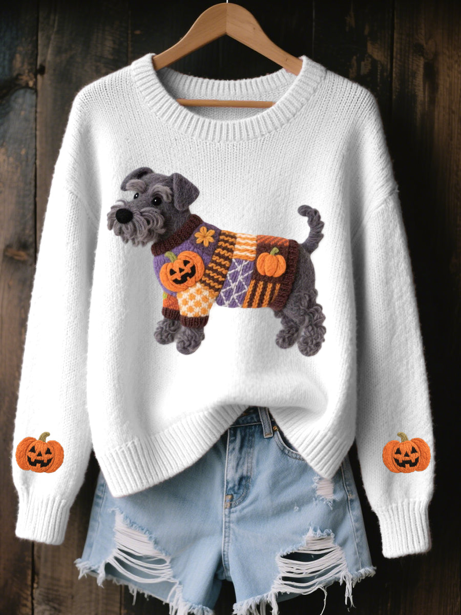 Halloween des femmes inspiré Schnauzer chien feutre Art confortable tricot pull