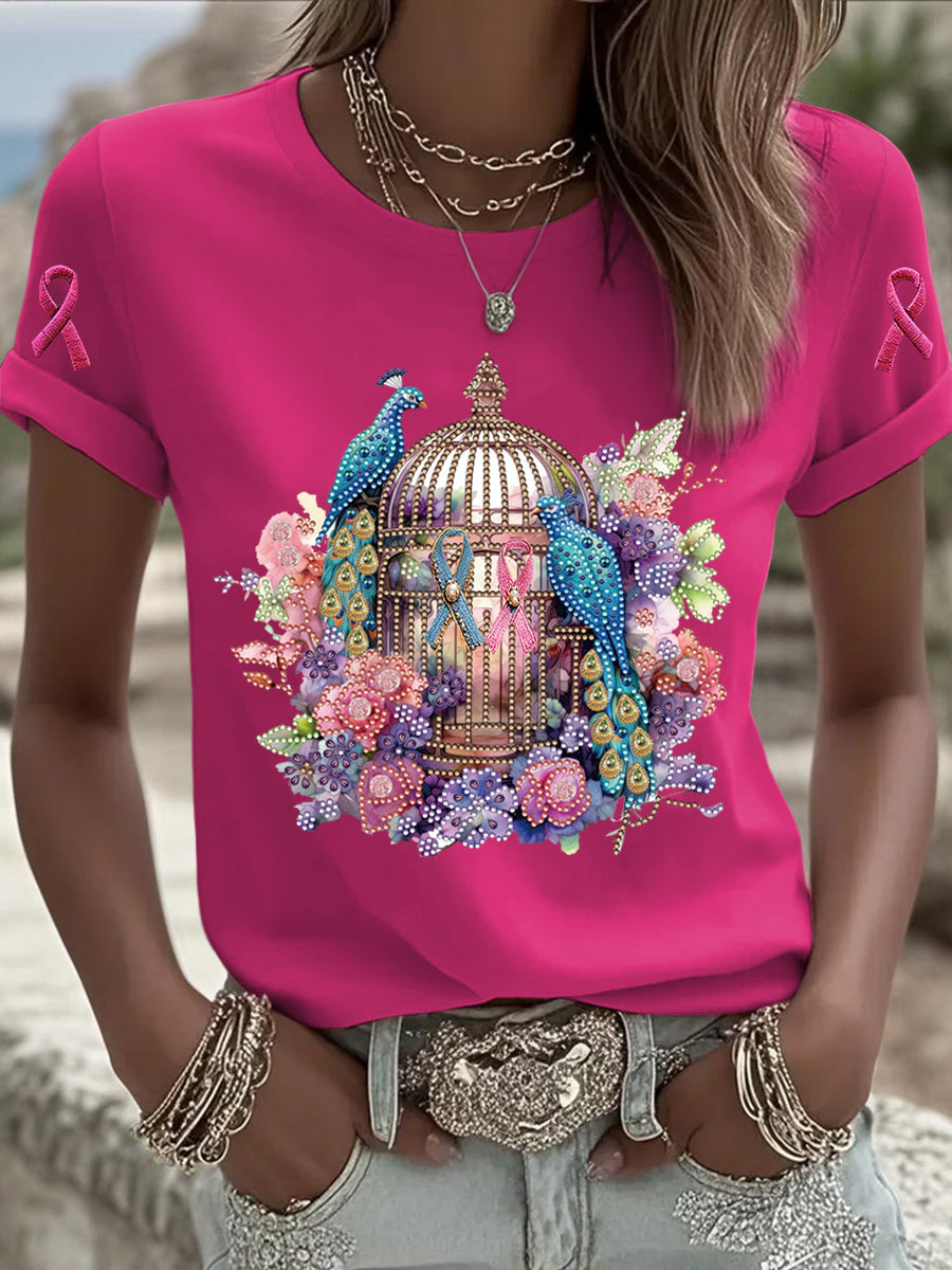 Femme Vintage Animal Floral Art Décontracté Manches Courtes