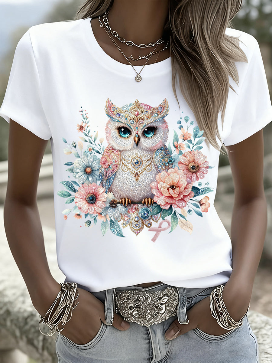 Femme Vintage Animal Floral Art Décontracté Manches Courtes