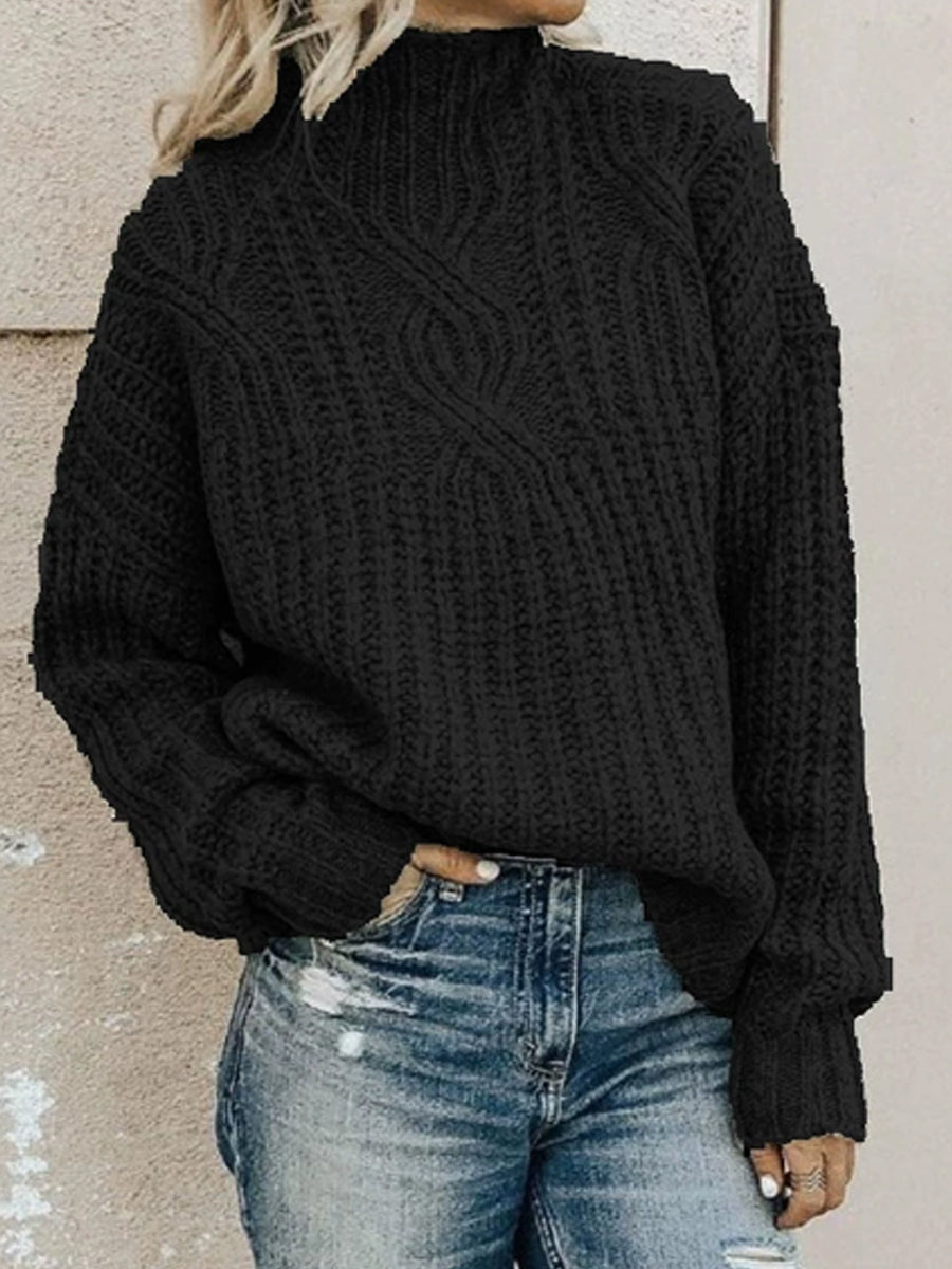Pull à col roulé en tricot torsadé pour femmes
