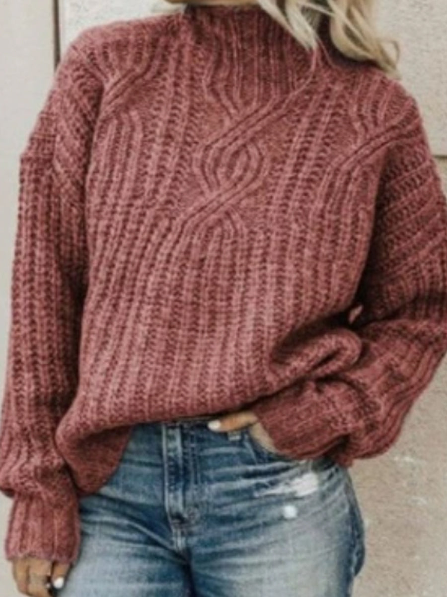 Pull à col roulé en tricot torsadé pour femmes