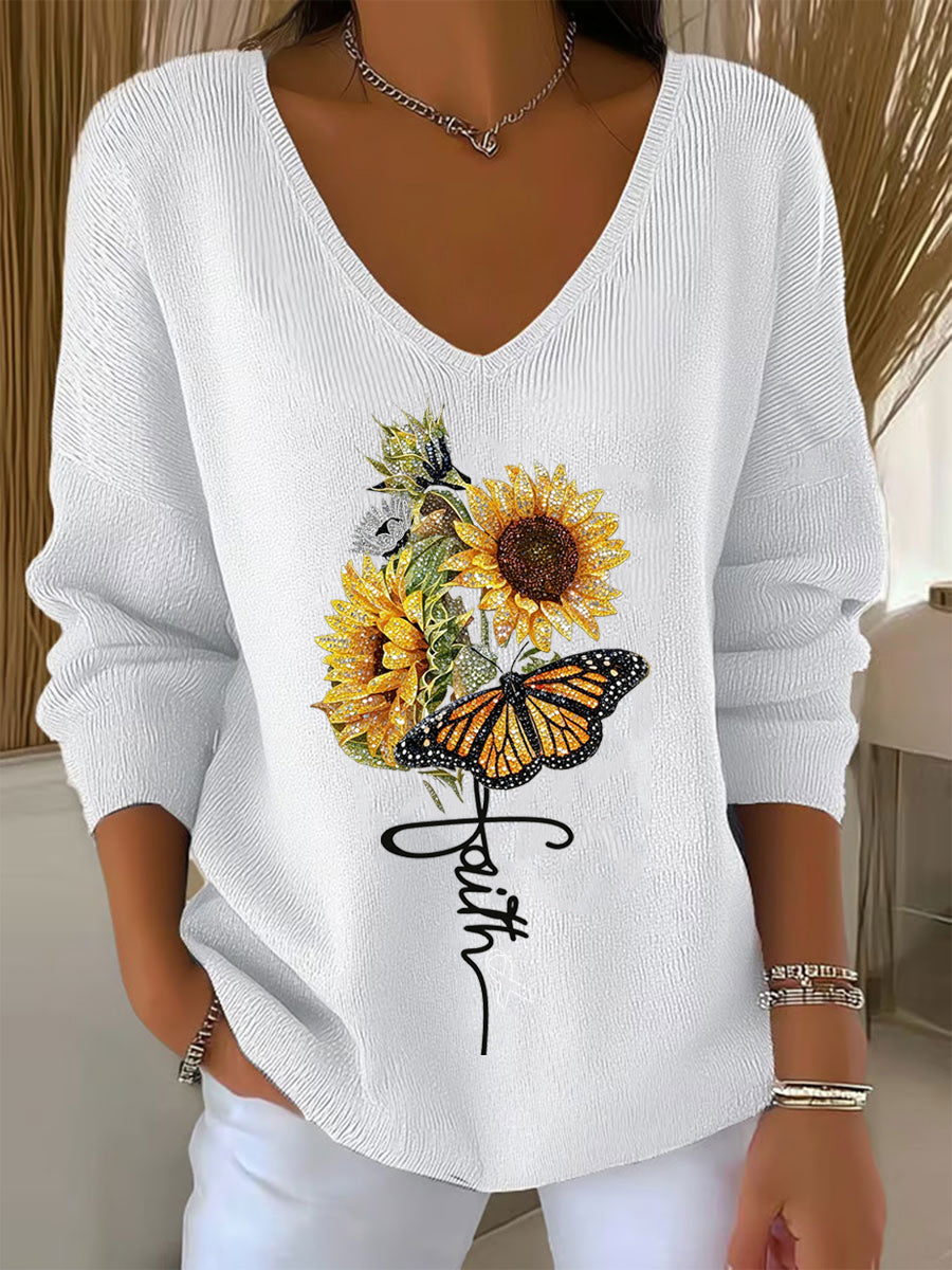 Haut Décontracté Rétro Animal Art Floral Col V Femme