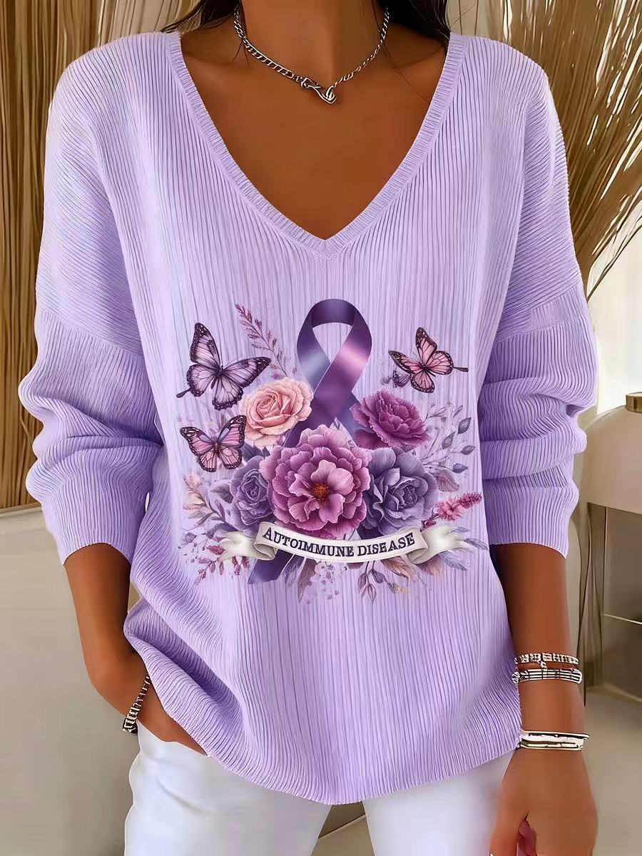 Haut Décontracté Rétro Animal Art Floral Col V Femme