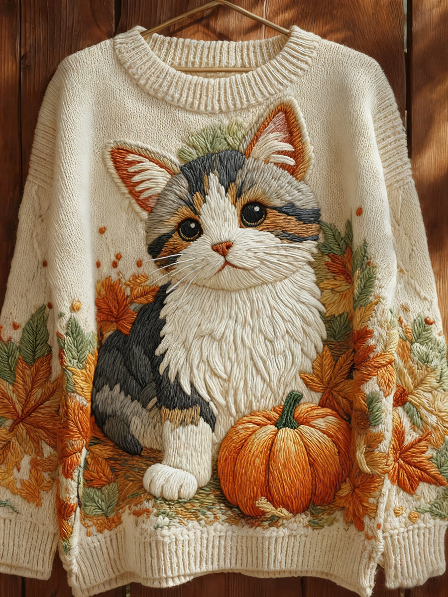 Automne Cat Art Imprimer Sweatshirt des femmes