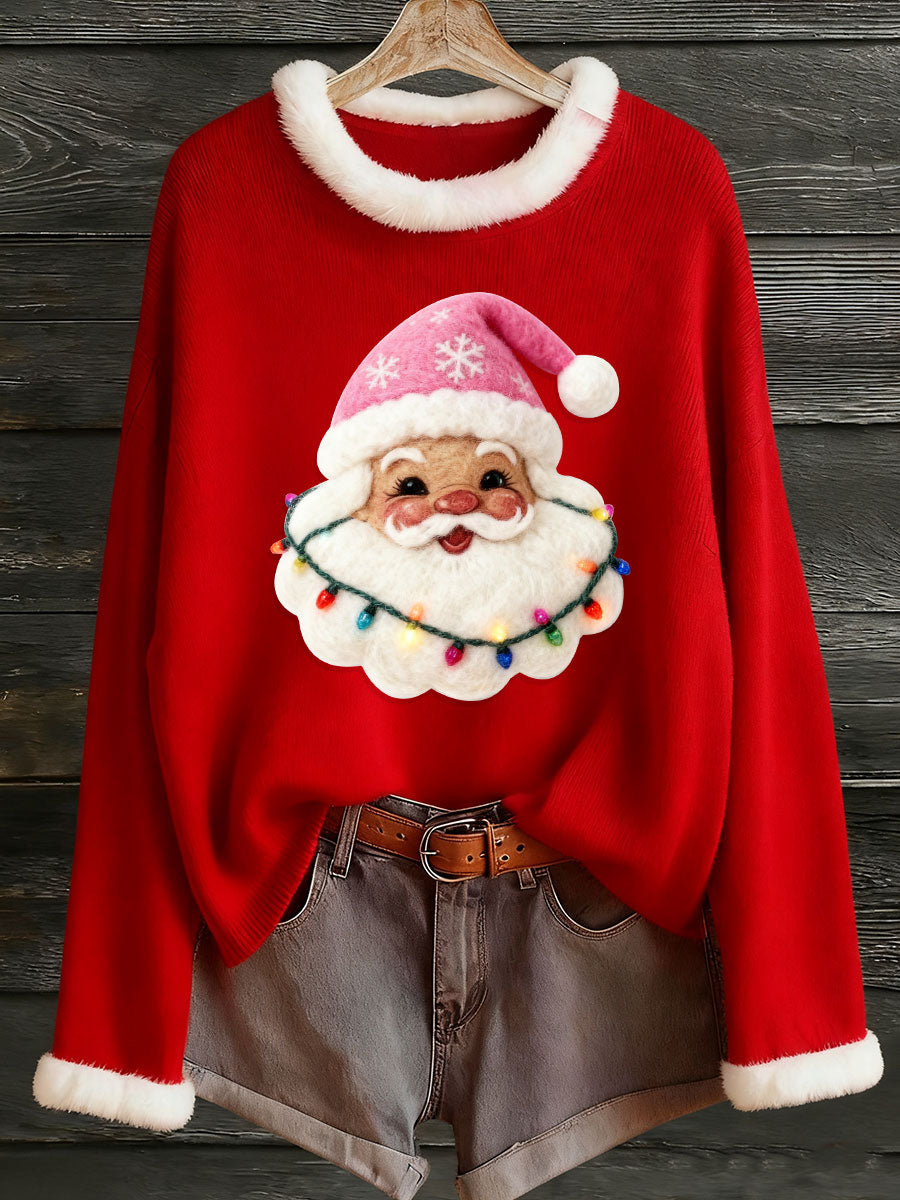 Top à col en fourrure imprimé Père Noël pour femmes