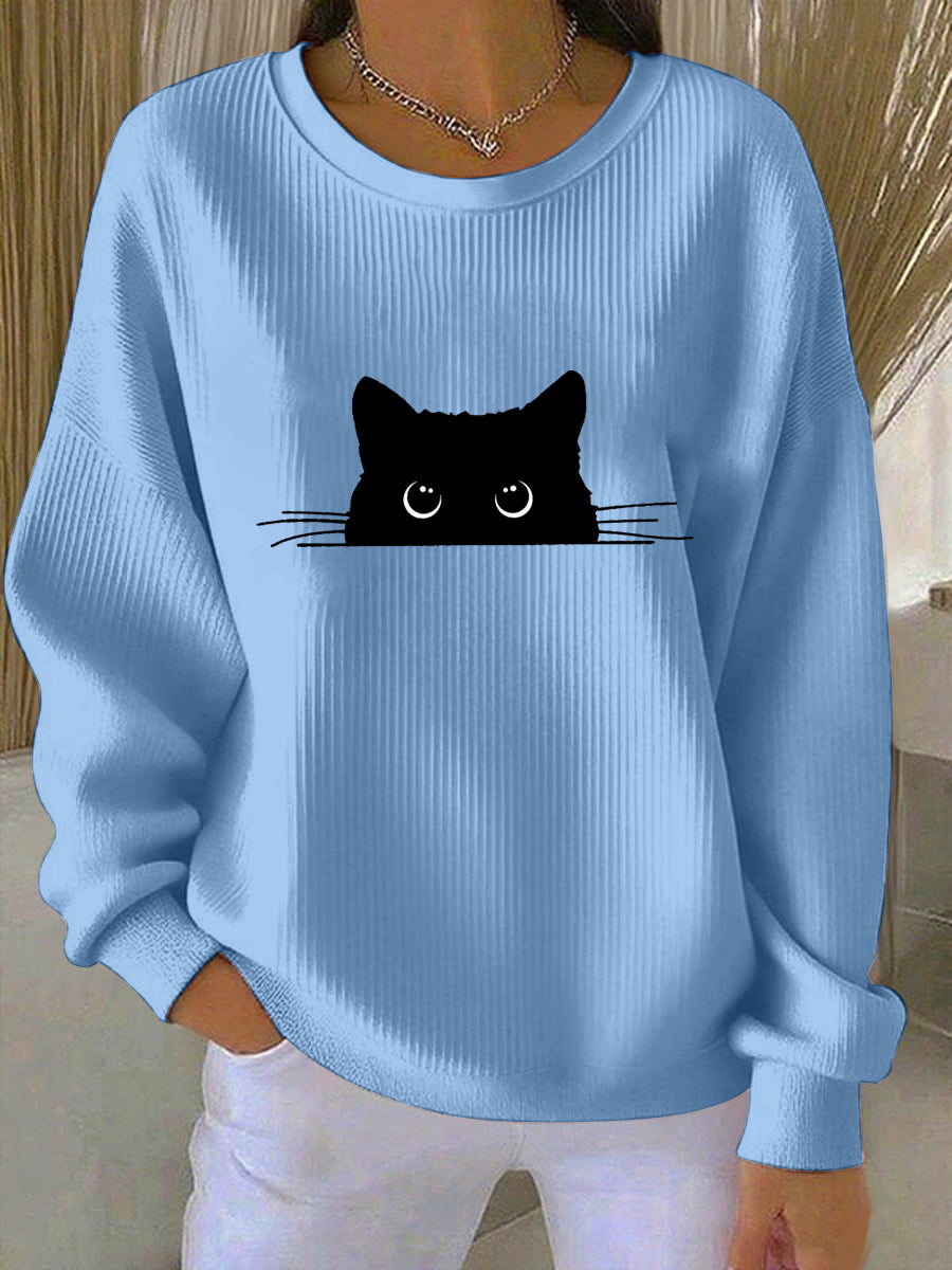 Sweat-shirt imprimé chat mignon pour femme