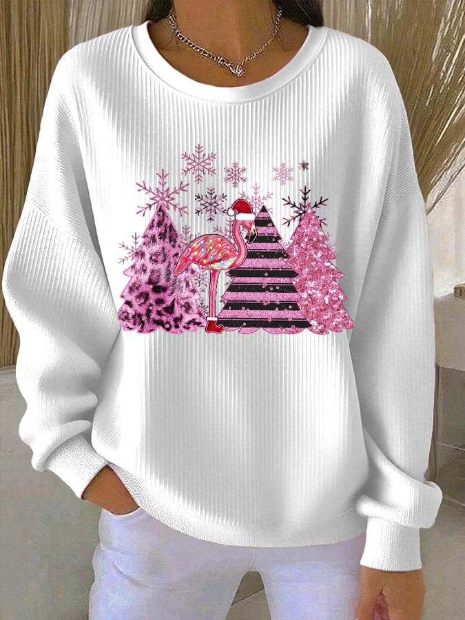 Sweatshirt à col rond côtelé Noël Femme