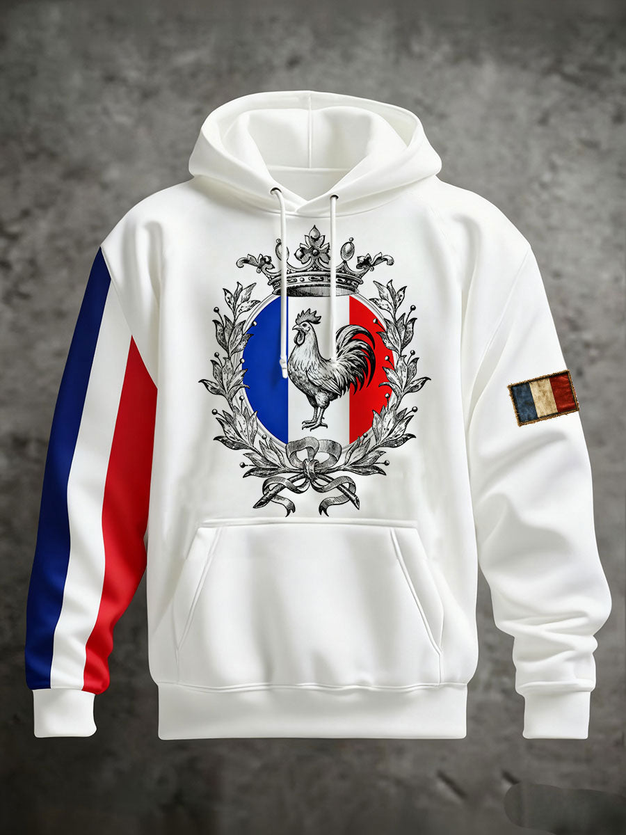 Chandail à capuchon surdimensionné avec poches Drapeau Français Le Coq Gaulois Homme