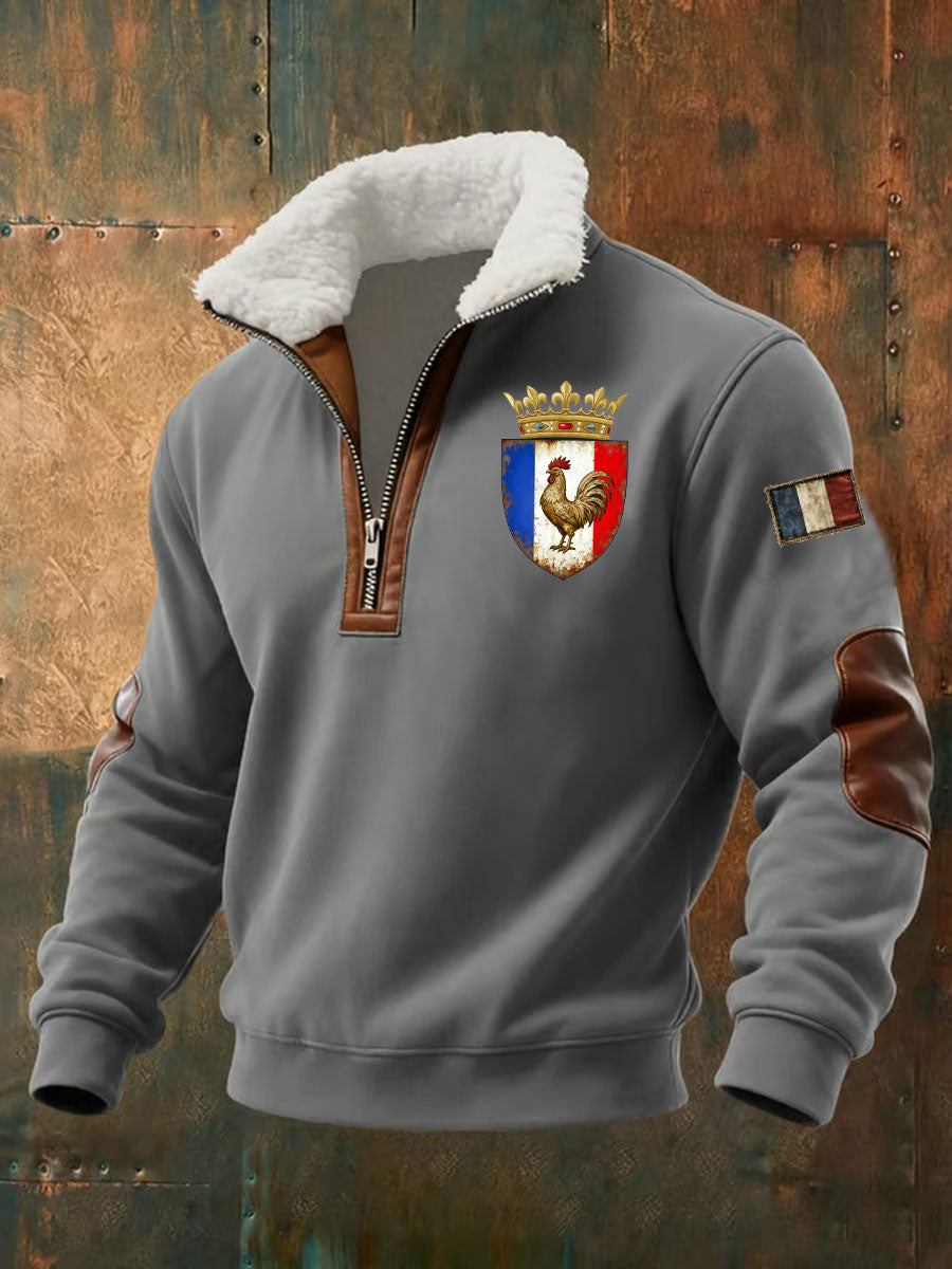 Chandail à capuchon à glissière Baggy Drapeau Français Le Coq Gaulois pour homme