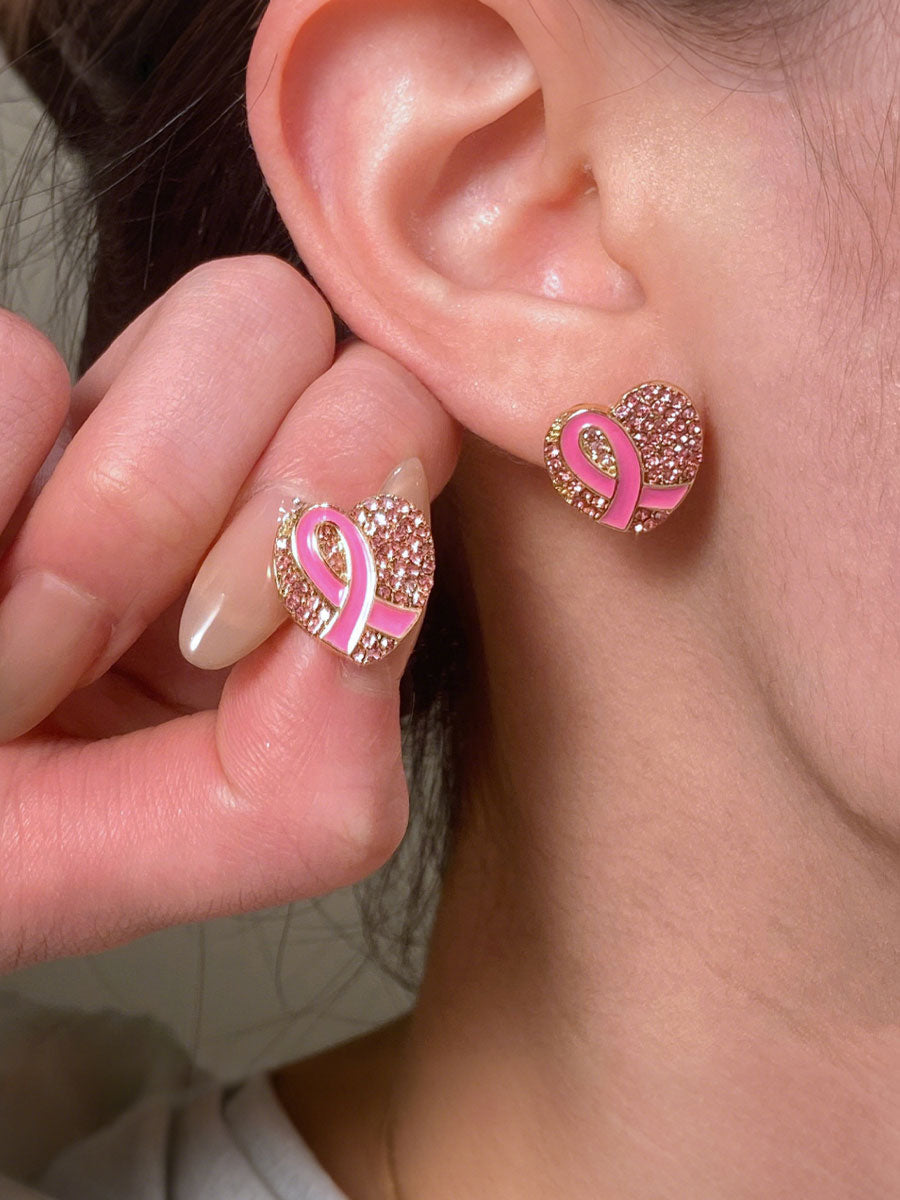 Boucles d'Oreilles Femme Ruban Rose Sensibilisation au Cancer du Sein
