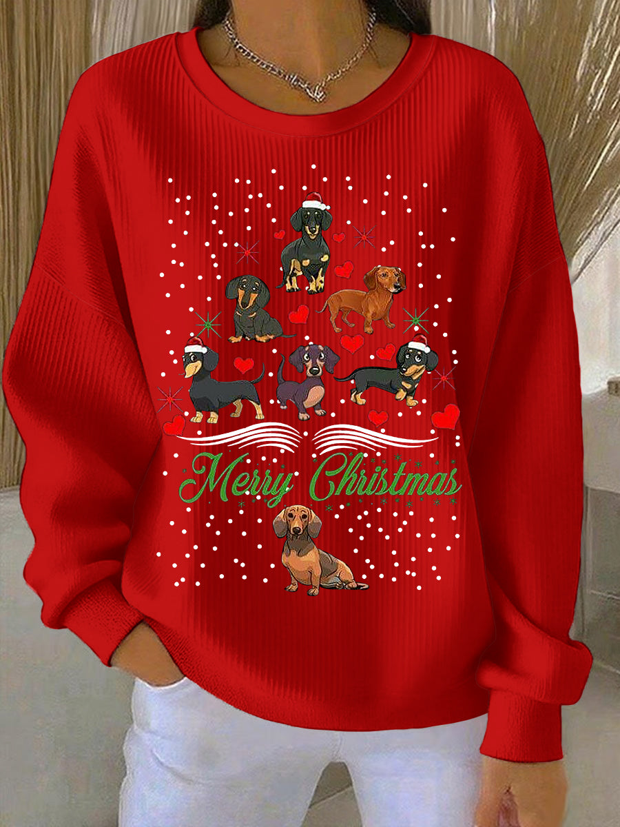 Teckel de Noël Arbre de Noël des femmes ras du cou Sweat rayé
