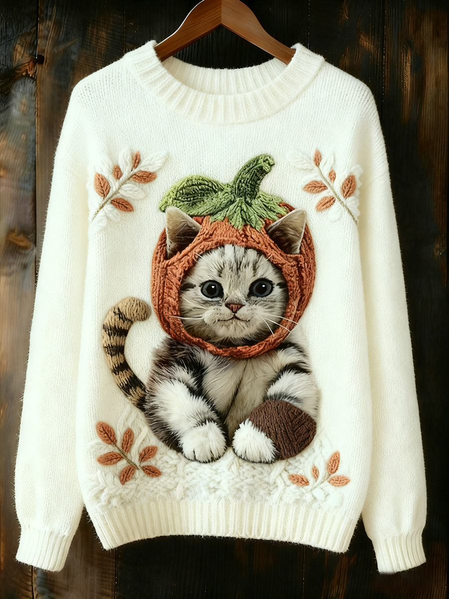 Sweat-shirt mignon d'art de chat d'hiver des femmes