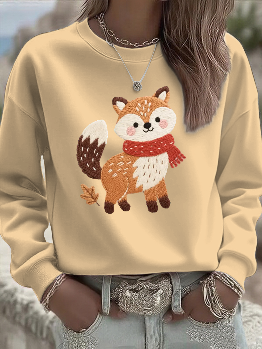 Les animaux de l'automne des femmes impriment le sweat-shirt régulier