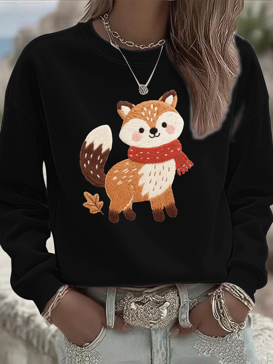 Les animaux de l'automne des femmes impriment le sweat-shirt régulier