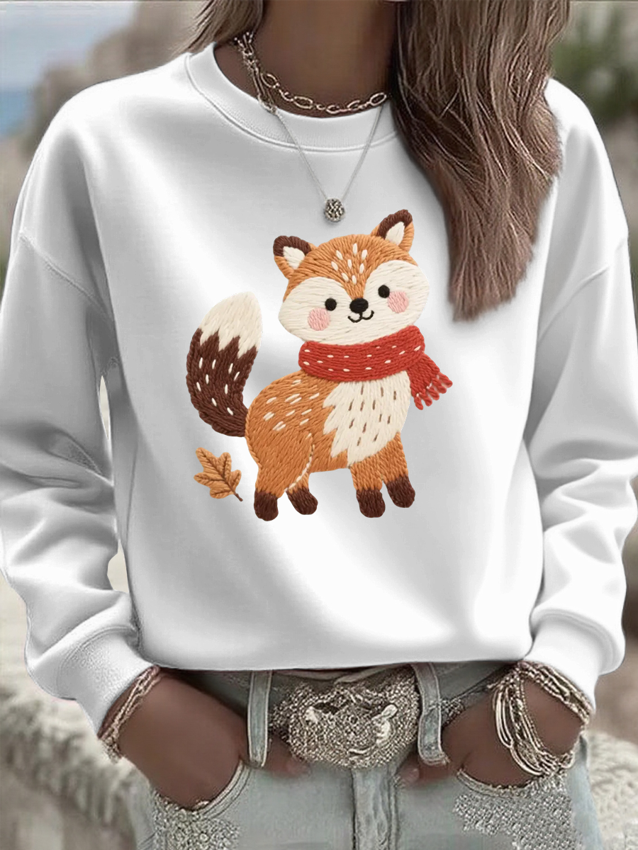 Les animaux de l'automne des femmes impriment le sweat-shirt régulier