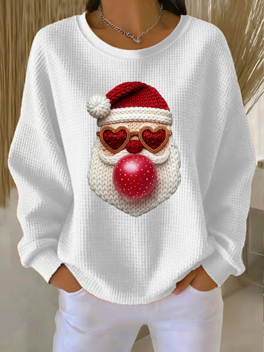 Top décontracté imprimé gaufré Santa Femme