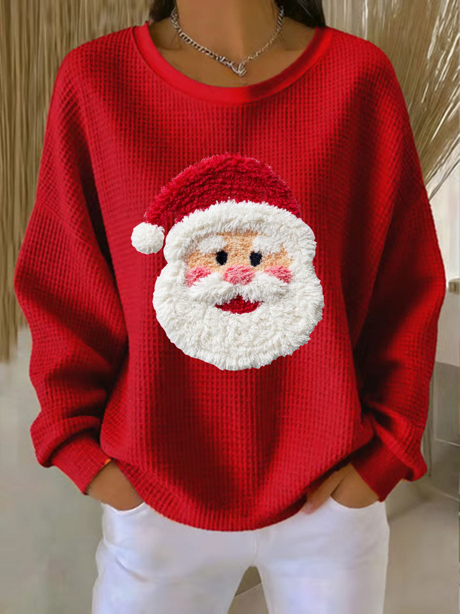 Top décontracté imprimé gaufré Santa Femme