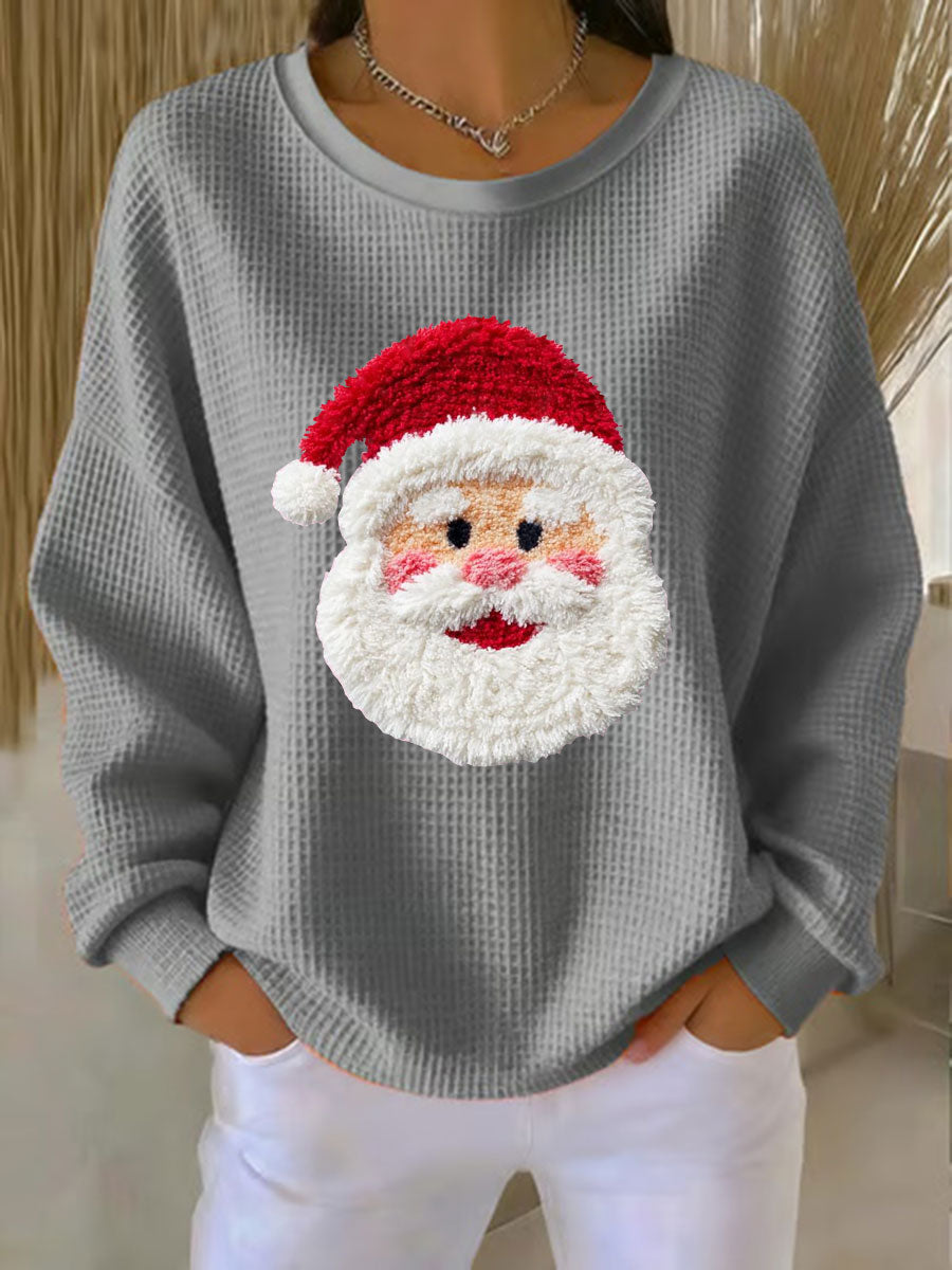 Top décontracté imprimé gaufré Santa Femme
