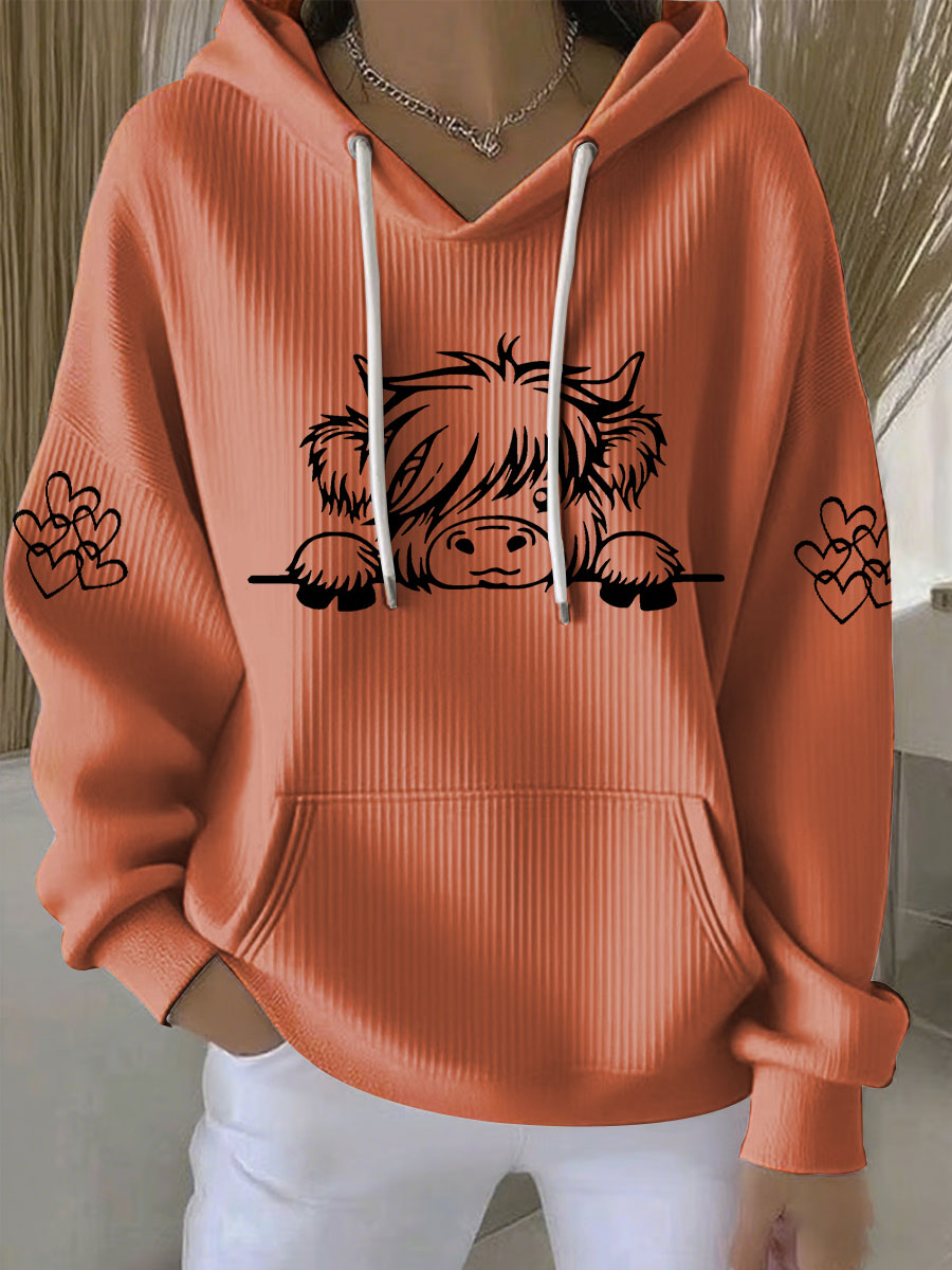 Sweat à capuche décontracté Highland Cow Print pour femmes