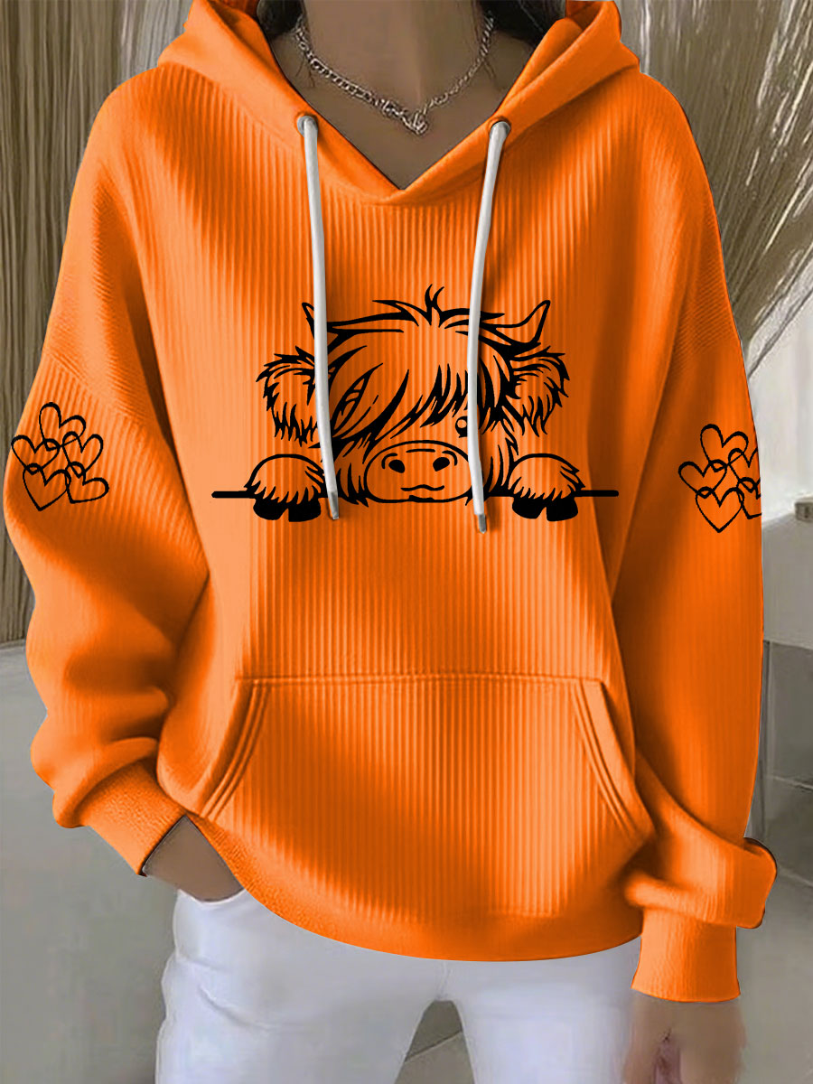 Sweat à capuche décontracté Highland Cow Print pour femmes
