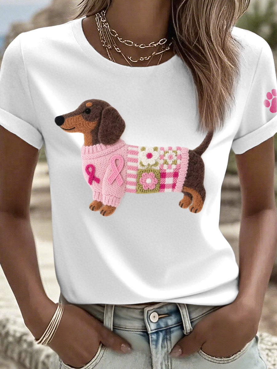 T-shirt de modèle de teckel d'art de feutre des femmes