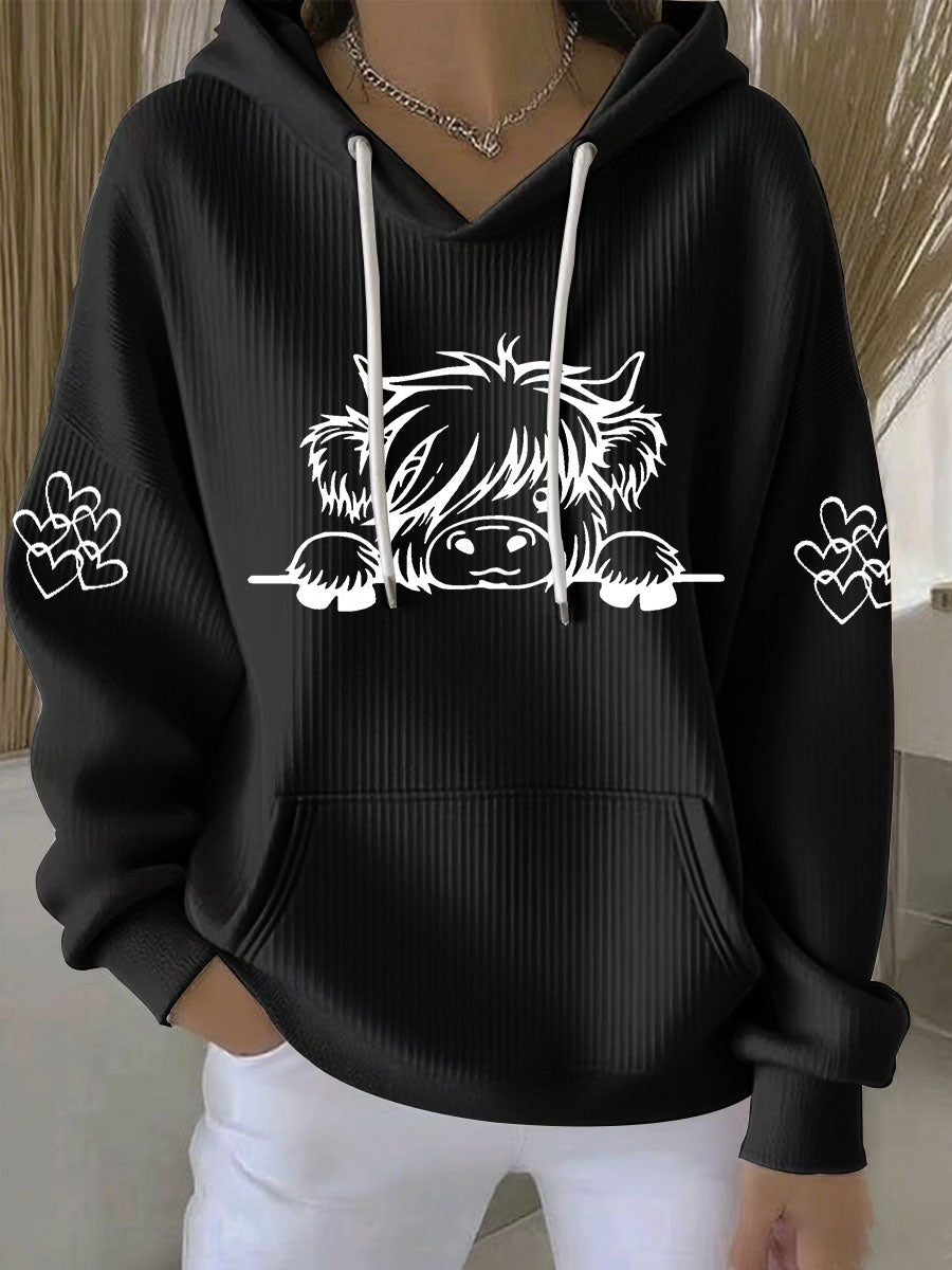 Sweat à capuche décontracté Highland Cow Print pour femmes