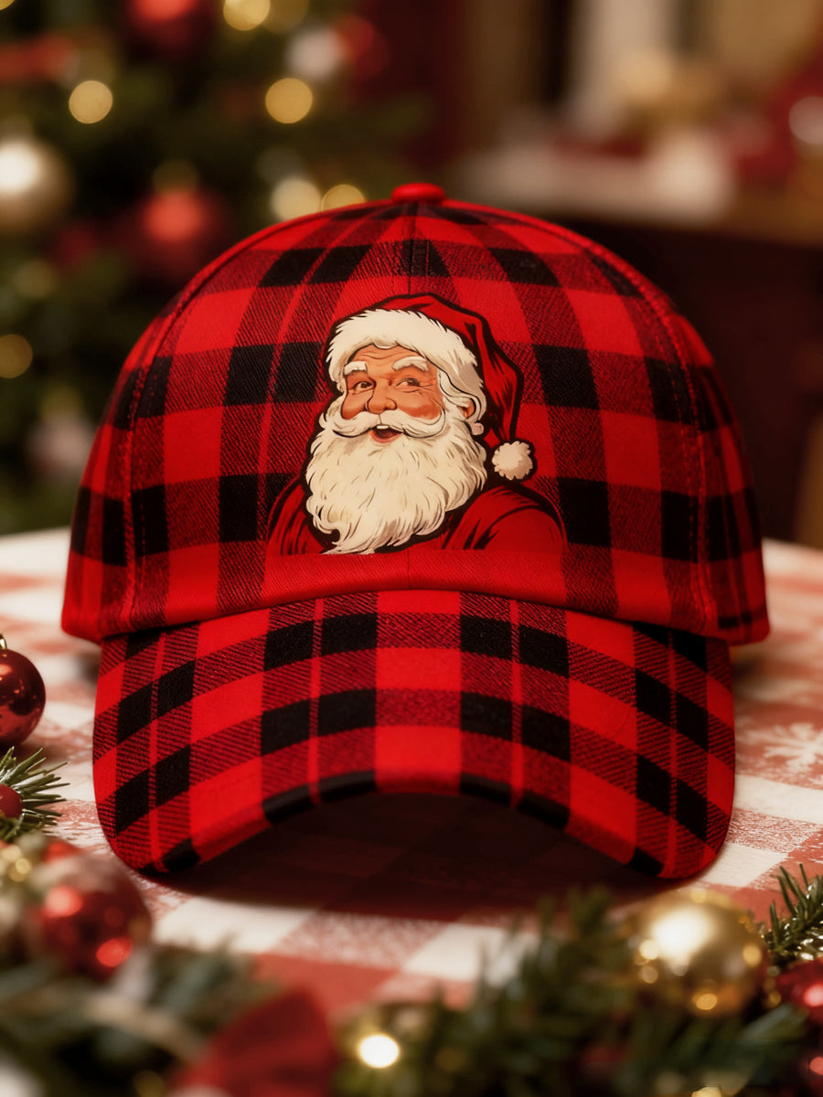 Unisexe Vintage Santa Claus Noël Rouge Plaid Imprimer Hat