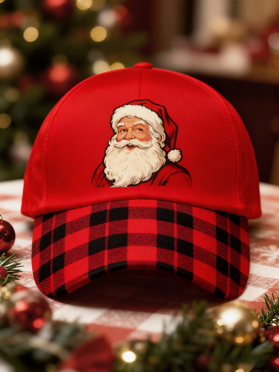 Unisexe Vintage Santa Claus Noël Rouge Plaid Imprimer Hat