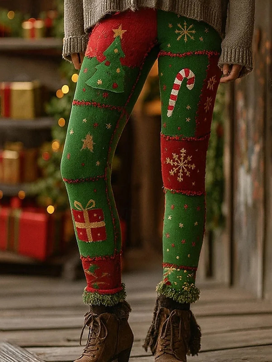 Arbre de Noël et flocon de neige Art Leggings confortables pour femmes