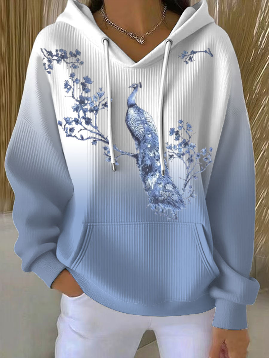 Sweat à capuche gracieux imprimé paon pour femme